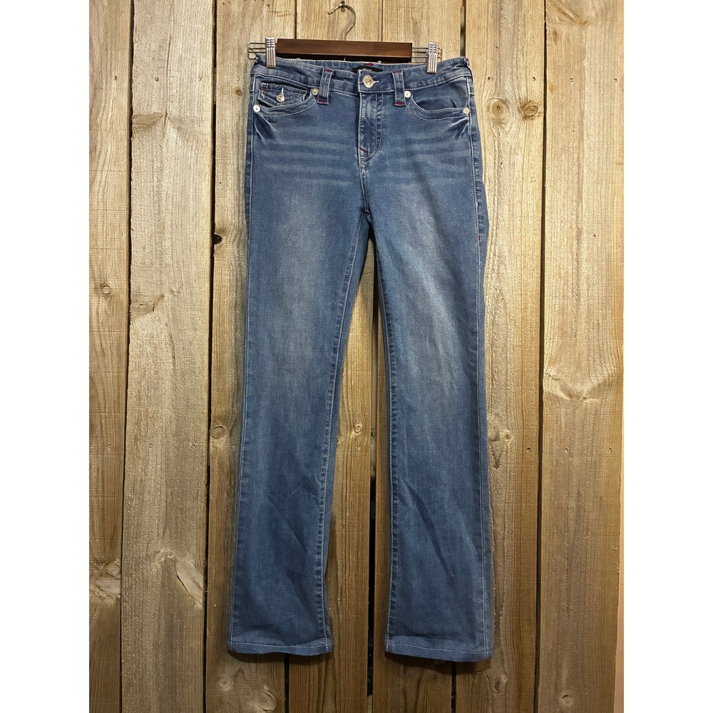 True Religion Billie Mid Rise Straight Leg Jeans Blue Flap Pocket Size 28 205128